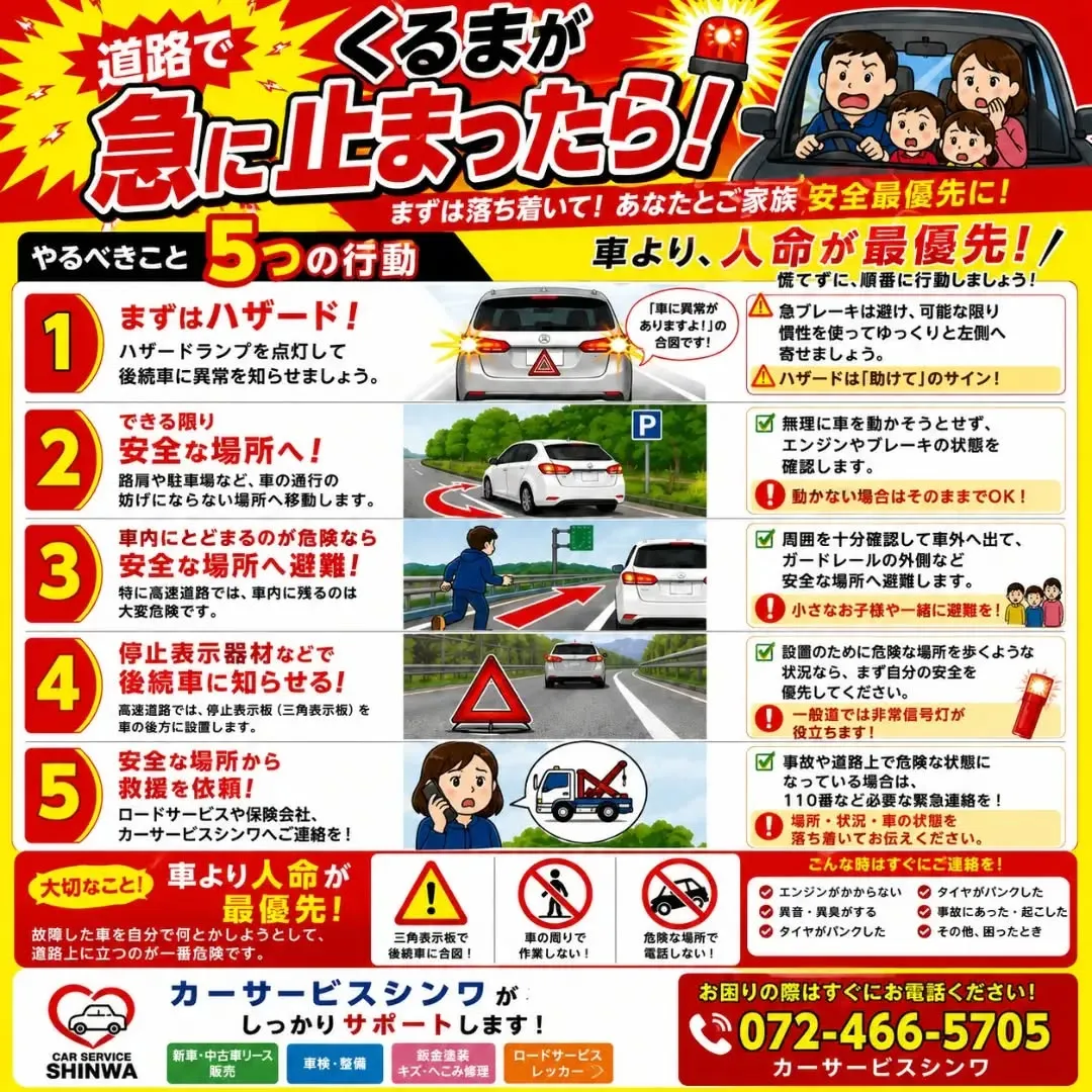 🚨【道路で、くるまが急に止まったら‼️】🚨